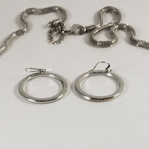 Silver Multi-Hoop & Disc Pendant Necklace  & Earrings - Women’s Fashion Jewelry - Picture 9 of 11